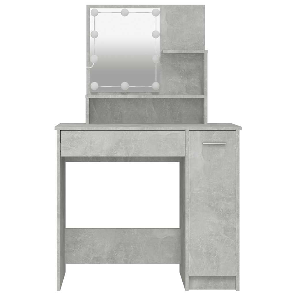 makeupbord med LED-lys 86,5x35x136 cm betongrå