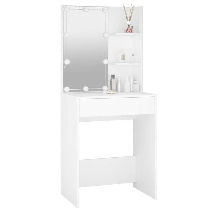 makeupbord med LED-lys 60x40x140 cm hvid