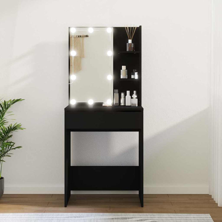 makeupbord med LED-lys 60x40x140 cm sort
