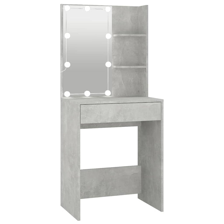 makeupbord med LED-lys 60x40x140 cm betongrå