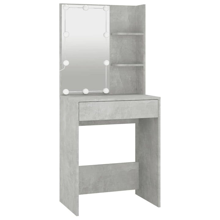 makeupbord med LED-lys 60x40x140 cm betongrå