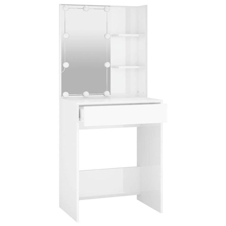 makeupbord med LED-lys 60x40x140 cm hvid højglans