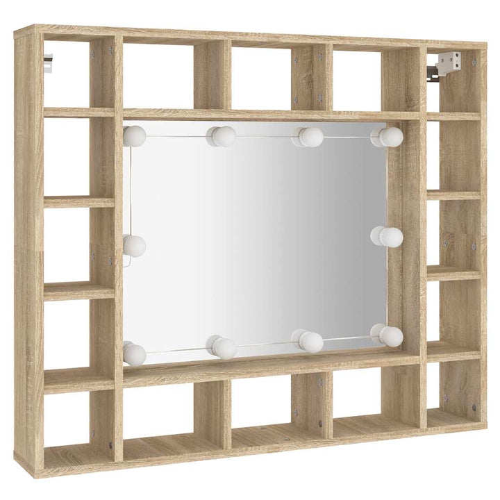 spejlskab med LED-lys 91x15x76,5 cm sonoma-eg