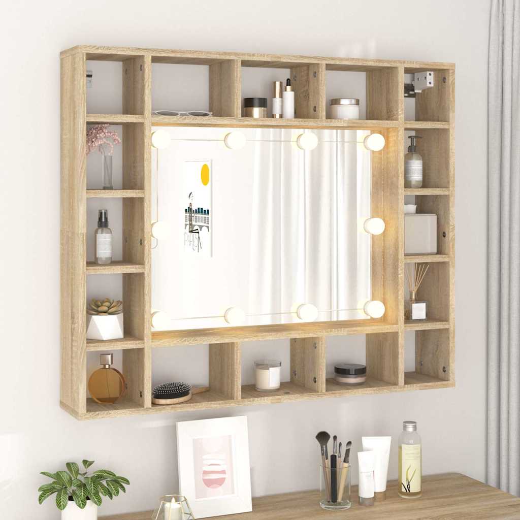 spejlskab med LED-lys 91x15x76,5 cm sonoma-eg