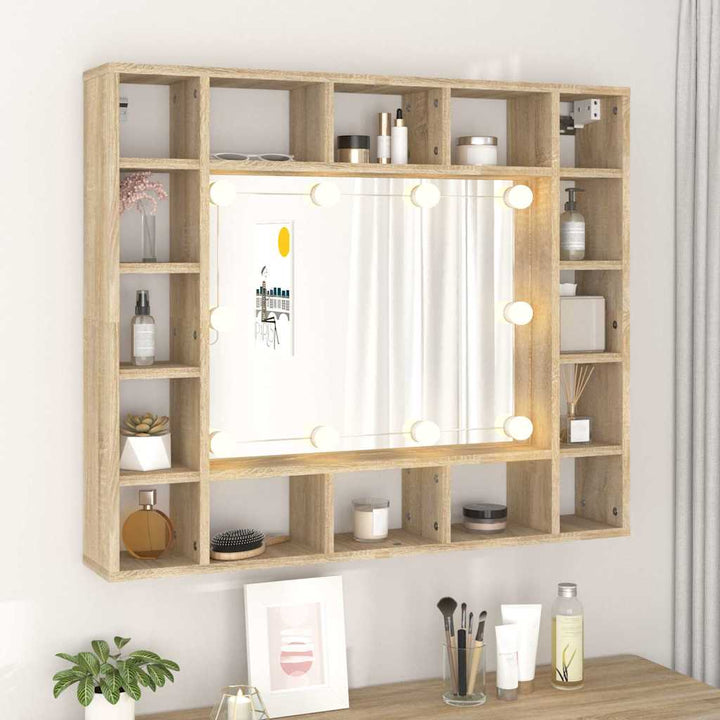 spejlskab med LED-lys 91x15x76,5 cm sonoma-eg
