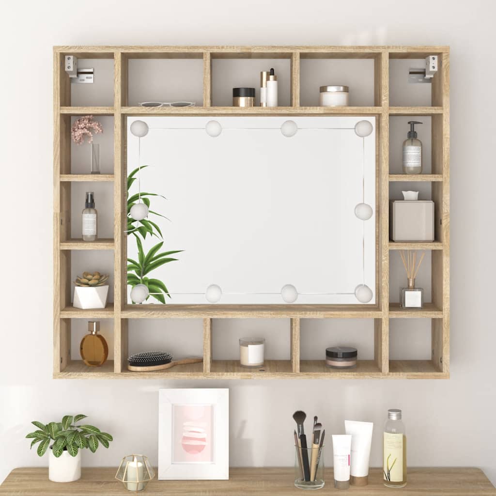 spejlskab med LED-lys 91x15x76,5 cm sonoma-eg