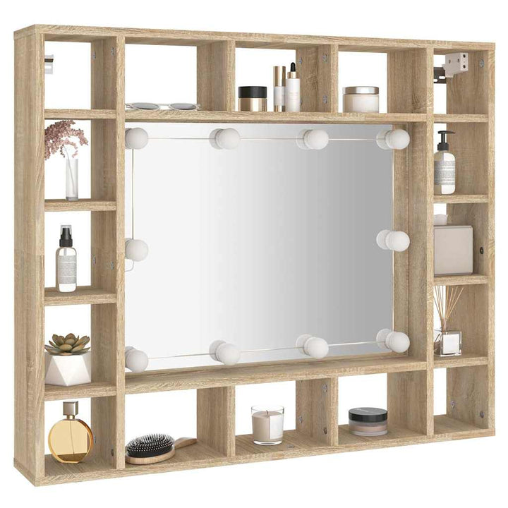 spejlskab med LED-lys 91x15x76,5 cm sonoma-eg