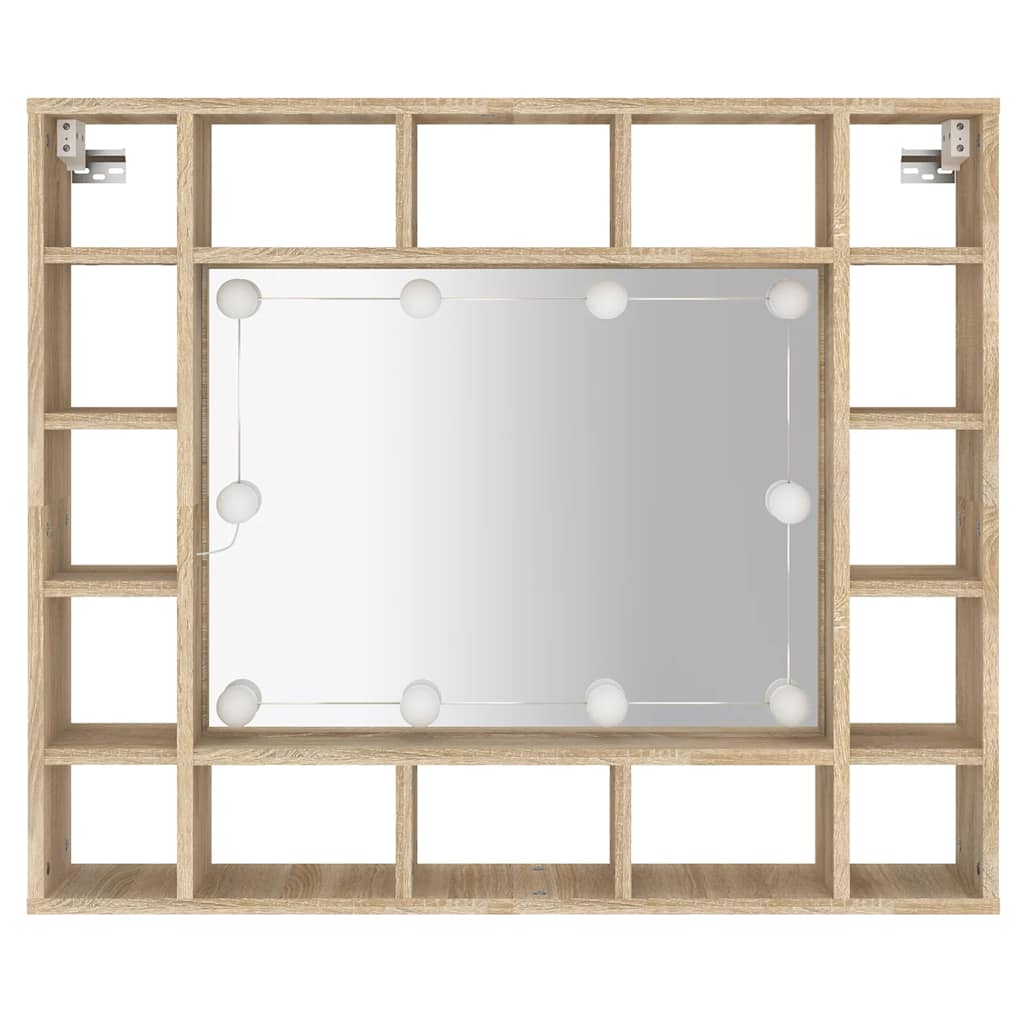 spejlskab med LED-lys 91x15x76,5 cm sonoma-eg