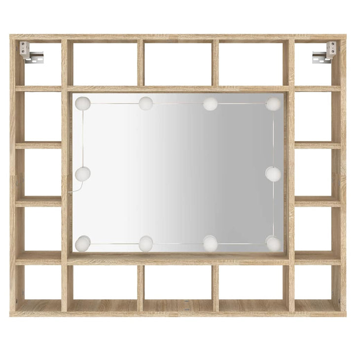 spejlskab med LED-lys 91x15x76,5 cm sonoma-eg