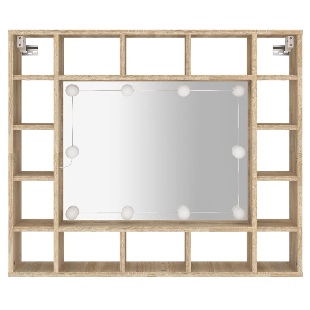 spejlskab med LED-lys 91x15x76,5 cm sonoma-eg
