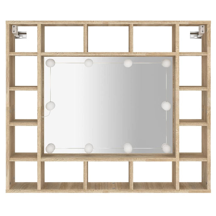 spejlskab med LED-lys 91x15x76,5 cm sonoma-eg