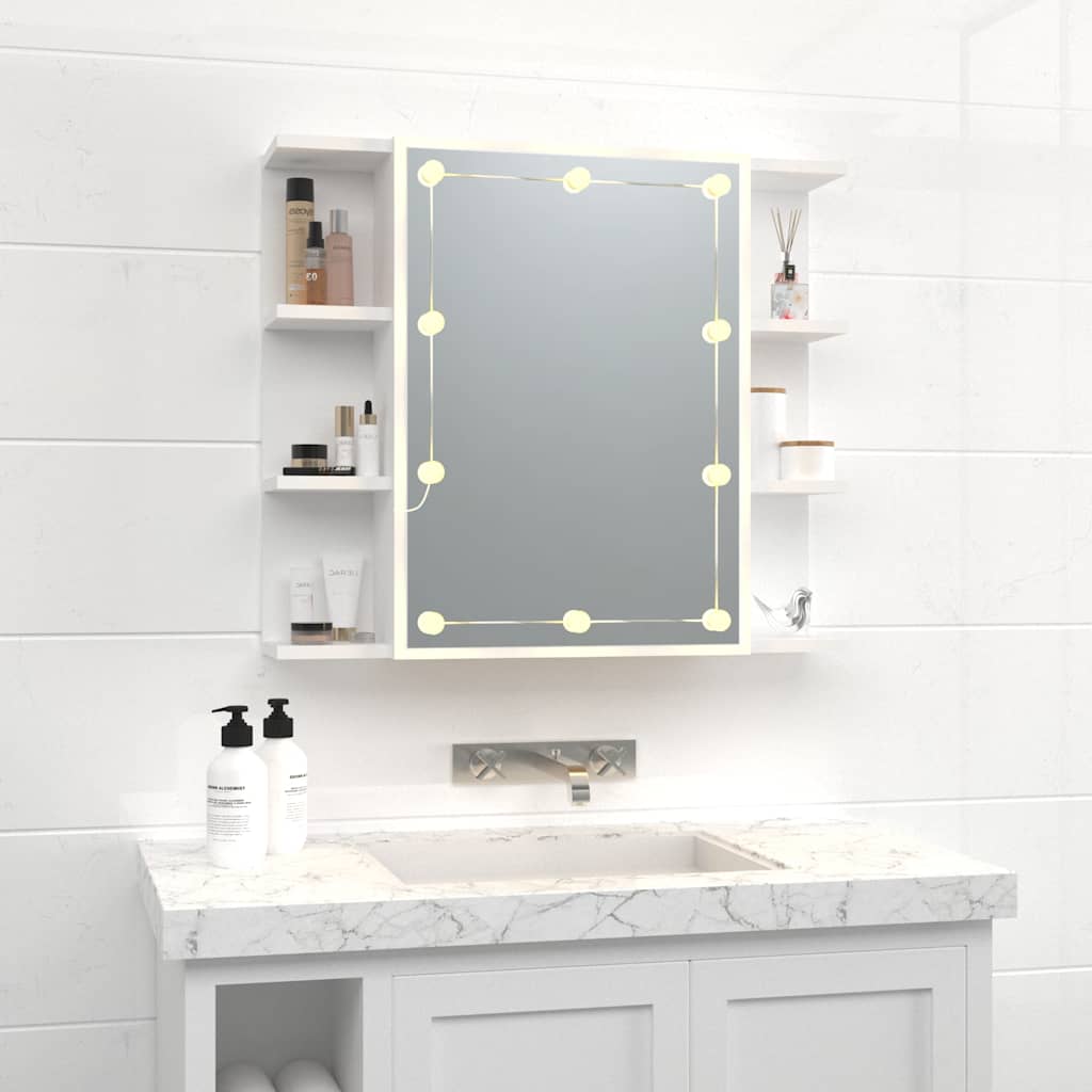 spejlskab med LED-lys 70x16,5x60 cm hvid