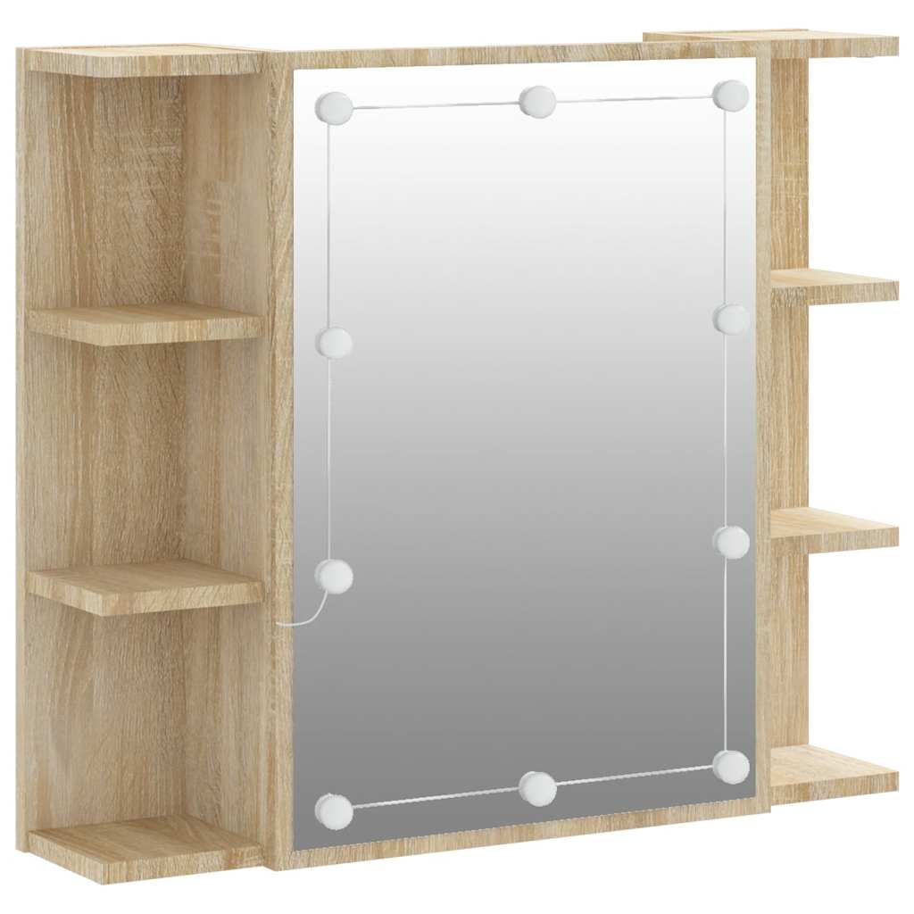 spejlskab med LED-lys 70x16,5x60 cm sonoma-eg