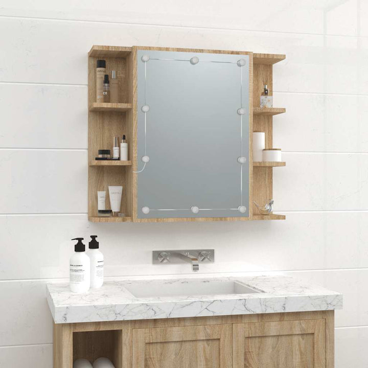 spejlskab med LED-lys 70x16,5x60 cm sonoma-eg