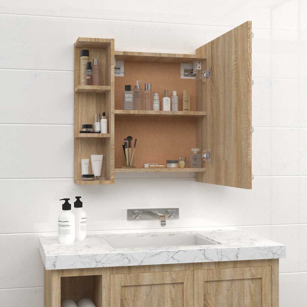 spejlskab med LED-lys 70x16,5x60 cm sonoma-eg