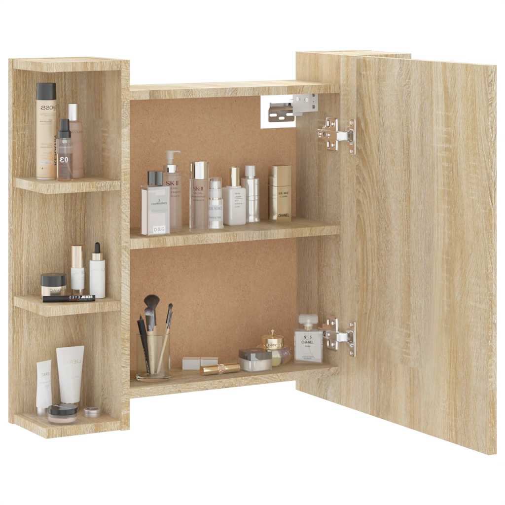 spejlskab med LED-lys 70x16,5x60 cm sonoma-eg