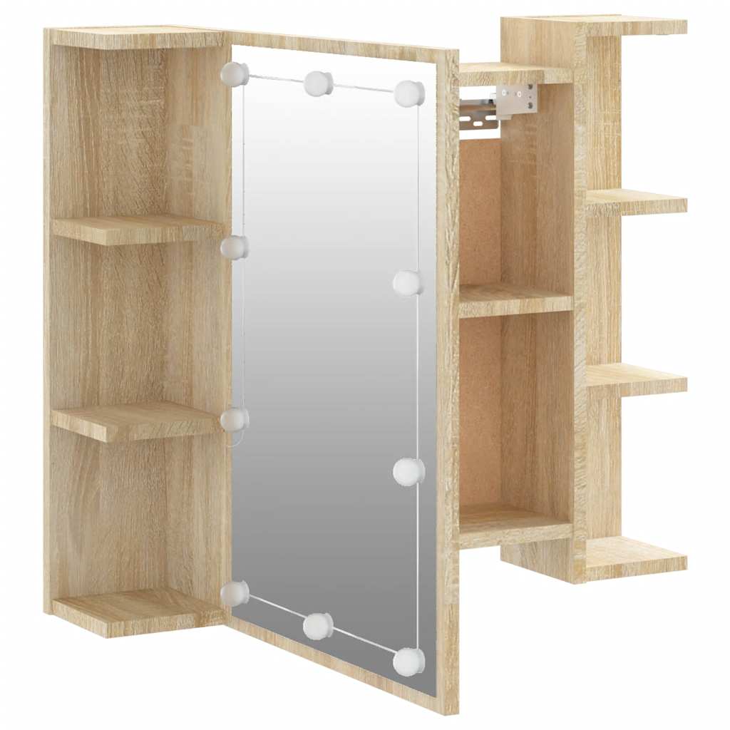 spejlskab med LED-lys 70x16,5x60 cm sonoma-eg