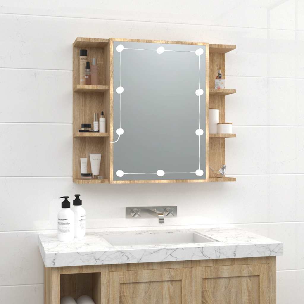 spejlskab med LED-lys 70x16,5x60 cm sonoma-eg