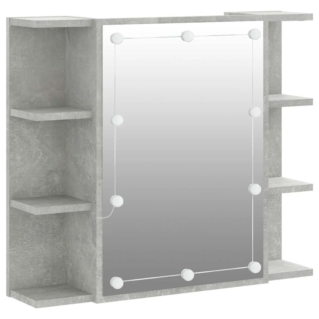 spejlskab med LED-lys 70x16,5x60 cm betongrå