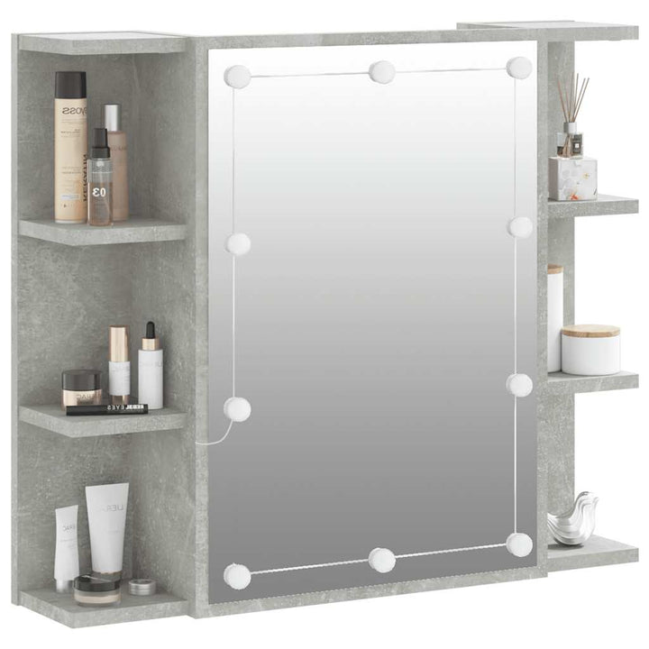 spejlskab med LED-lys 70x16,5x60 cm betongrå