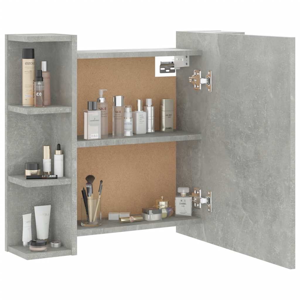 spejlskab med LED-lys 70x16,5x60 cm betongrå