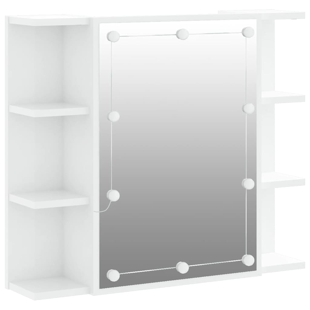 spejlskab med LED-lys 70x16,5x60 cm hvid højglans