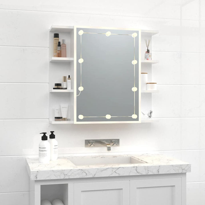 spejlskab med LED-lys 70x16,5x60 cm hvid højglans
