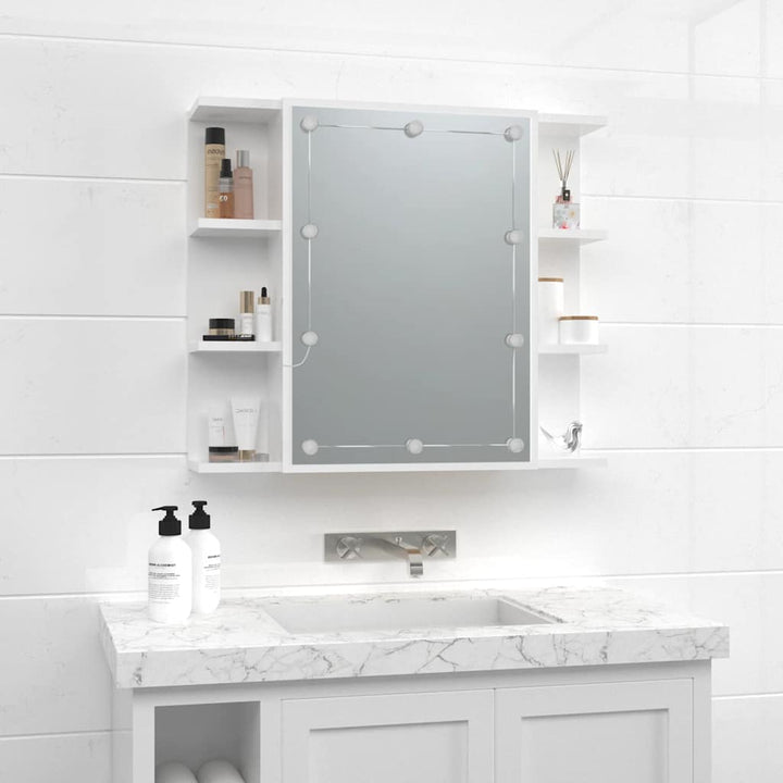 spejlskab med LED-lys 70x16,5x60 cm hvid højglans