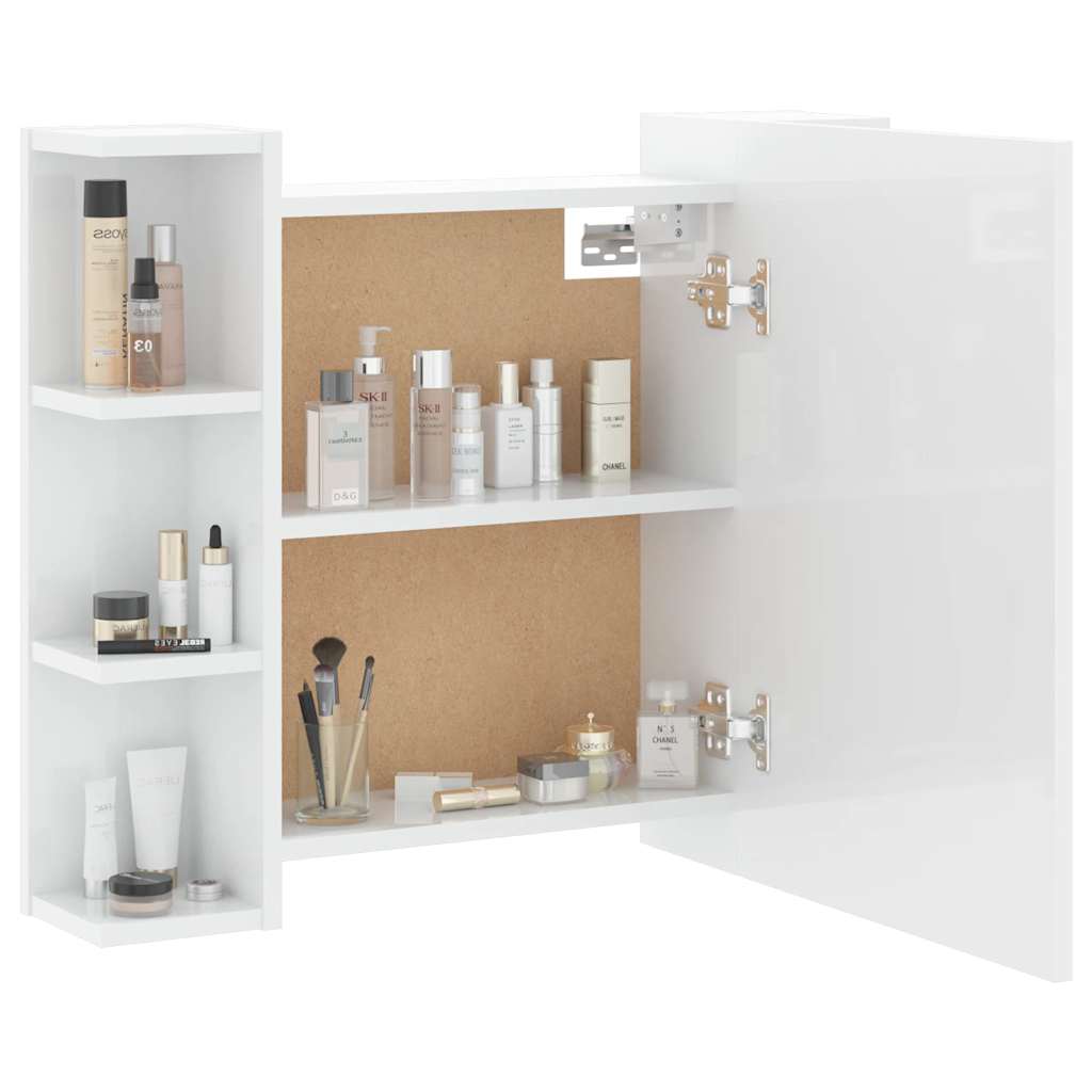 spejlskab med LED-lys 70x16,5x60 cm hvid højglans