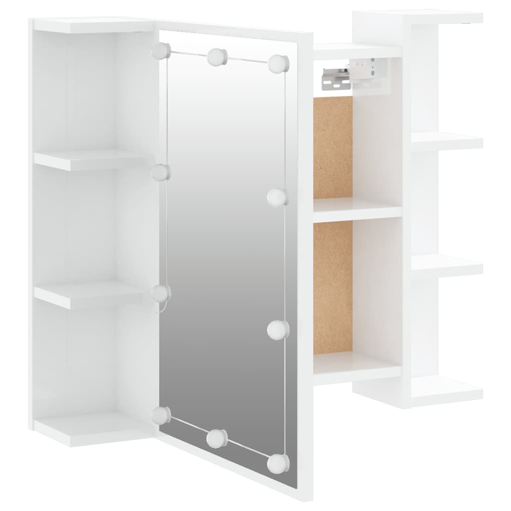spejlskab med LED-lys 70x16,5x60 cm hvid højglans