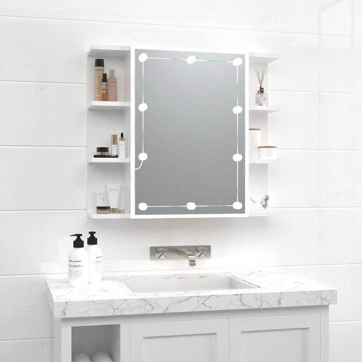 spejlskab med LED-lys 70x16,5x60 cm hvid højglans