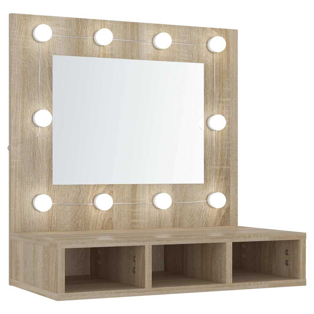 spejlskab med LED-lys 60x31,5x62 cm sonoma-eg