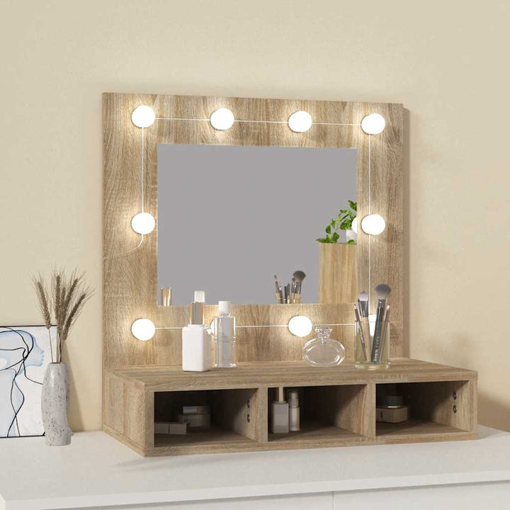 spejlskab med LED-lys 60x31,5x62 cm sonoma-eg