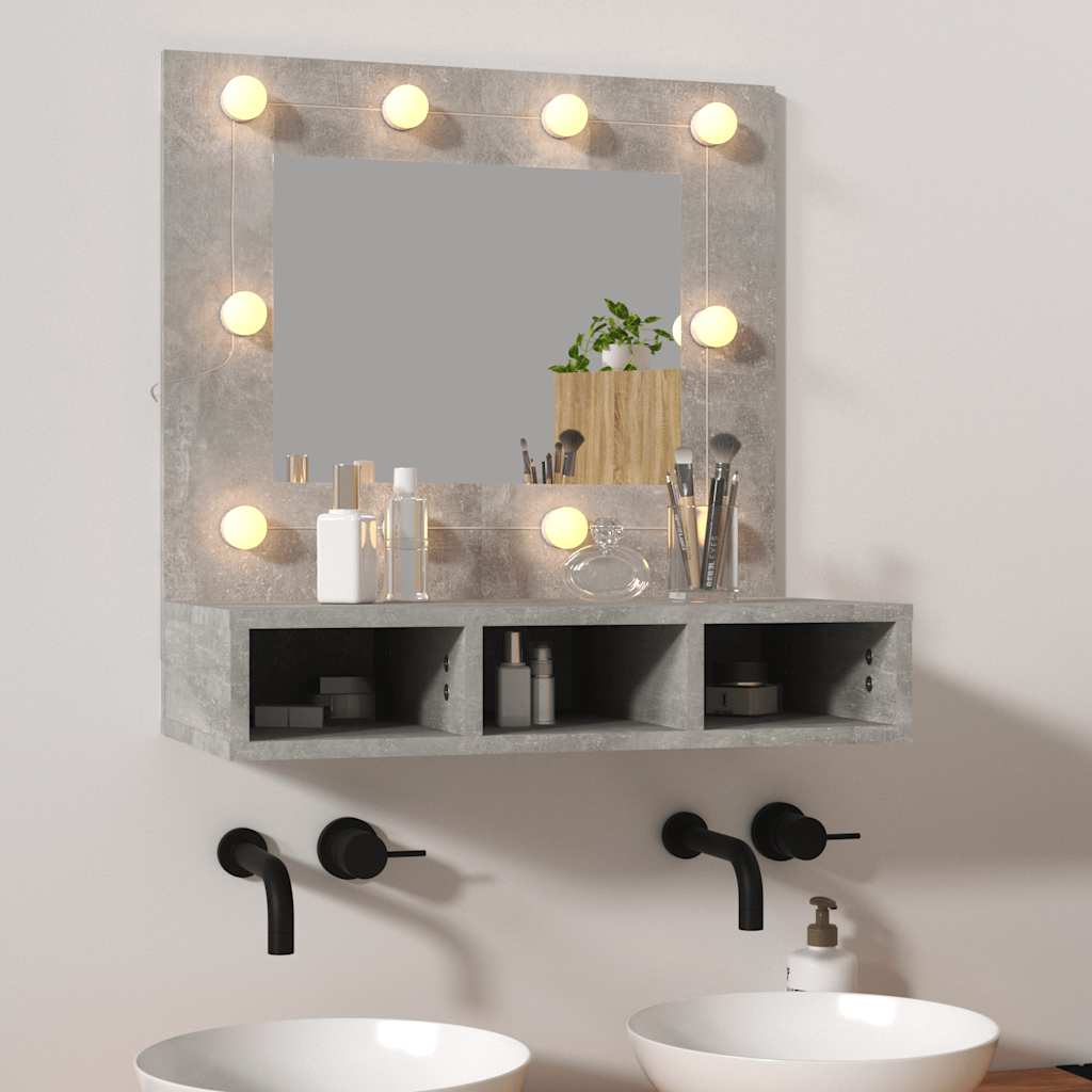 spejlskab med LED-lys 60x31,5x62 cm betongrå