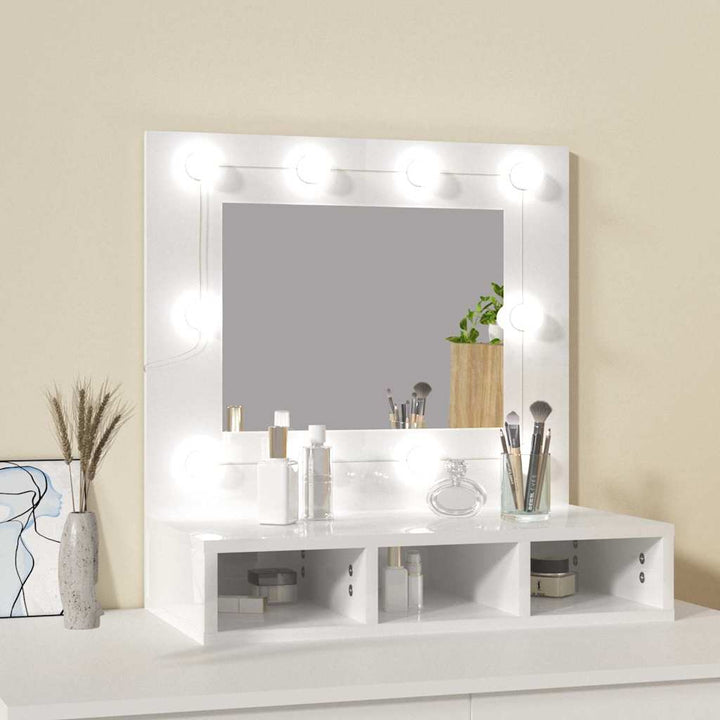 spejlskab med LED-lys 60x31,5x62 cm hvid højglans