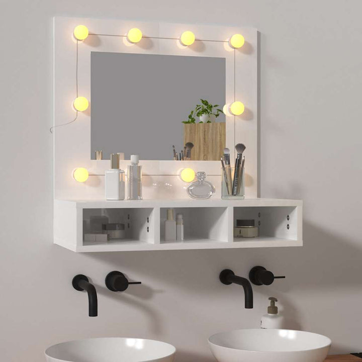 spejlskab med LED-lys 60x31,5x62 cm hvid højglans