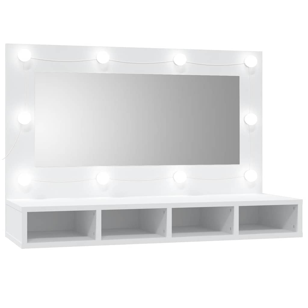 spejlskab med LED-lys 90x31,5x62 cm hvid