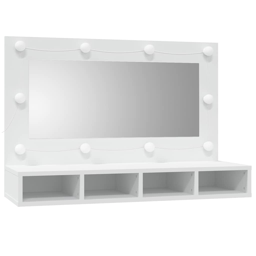 spejlskab med LED-lys 90x31,5x62 cm hvid
