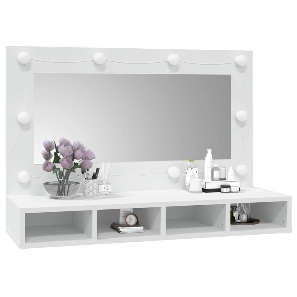 spejlskab med LED-lys 90x31,5x62 cm hvid