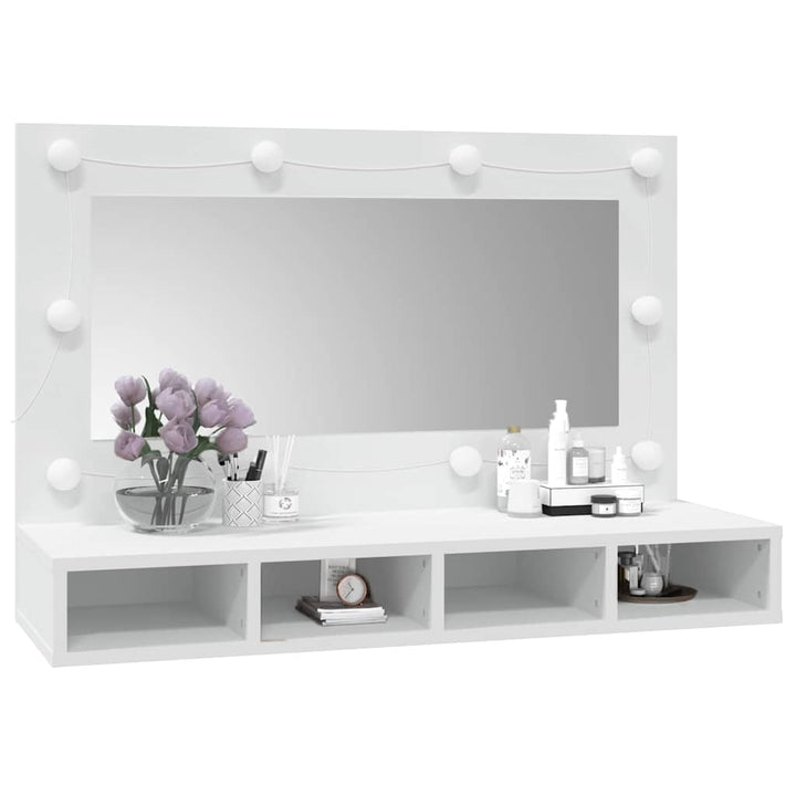 spejlskab med LED-lys 90x31,5x62 cm hvid