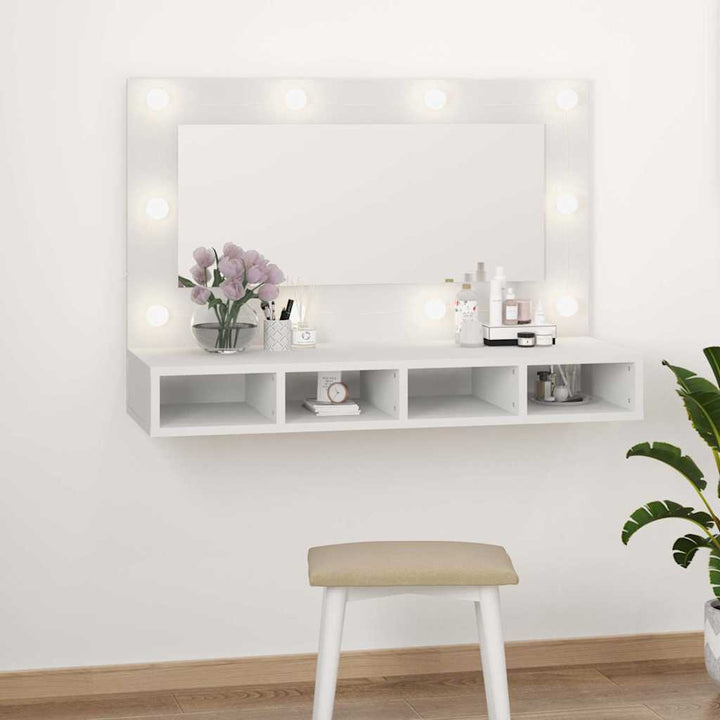 spejlskab med LED-lys 90x31,5x62 cm hvid