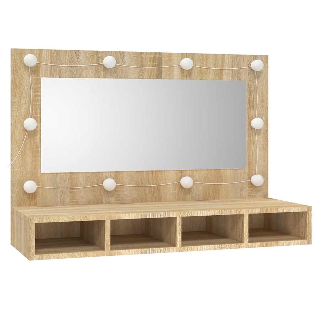 spejlskab med LED-lys 90x31,5x62 cm sonoma-eg