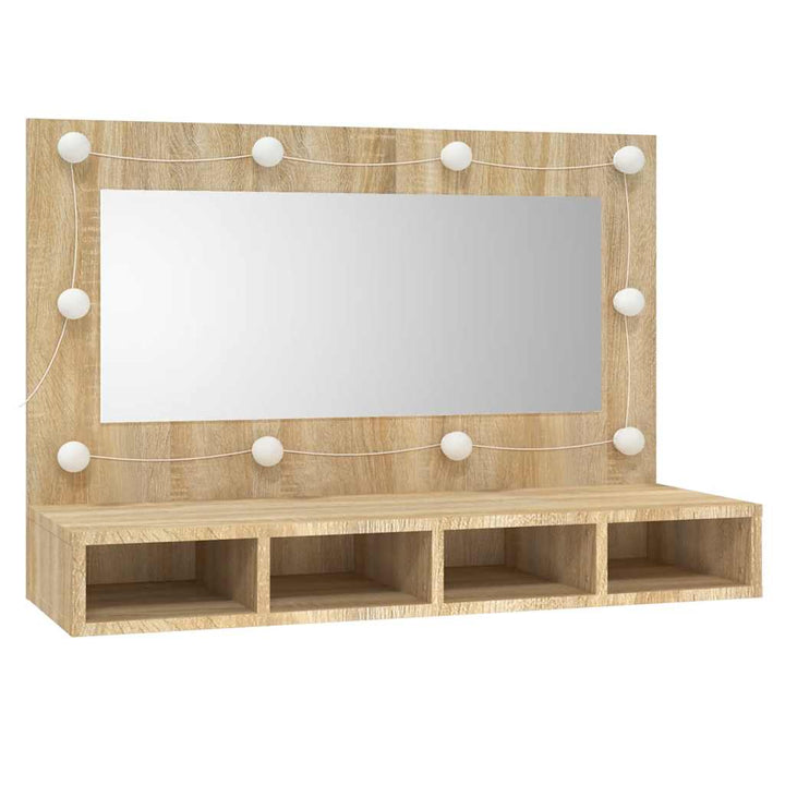 spejlskab med LED-lys 90x31,5x62 cm sonoma-eg