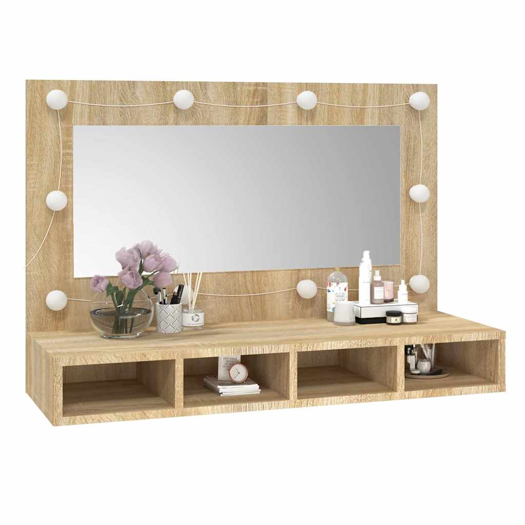 spejlskab med LED-lys 90x31,5x62 cm sonoma-eg
