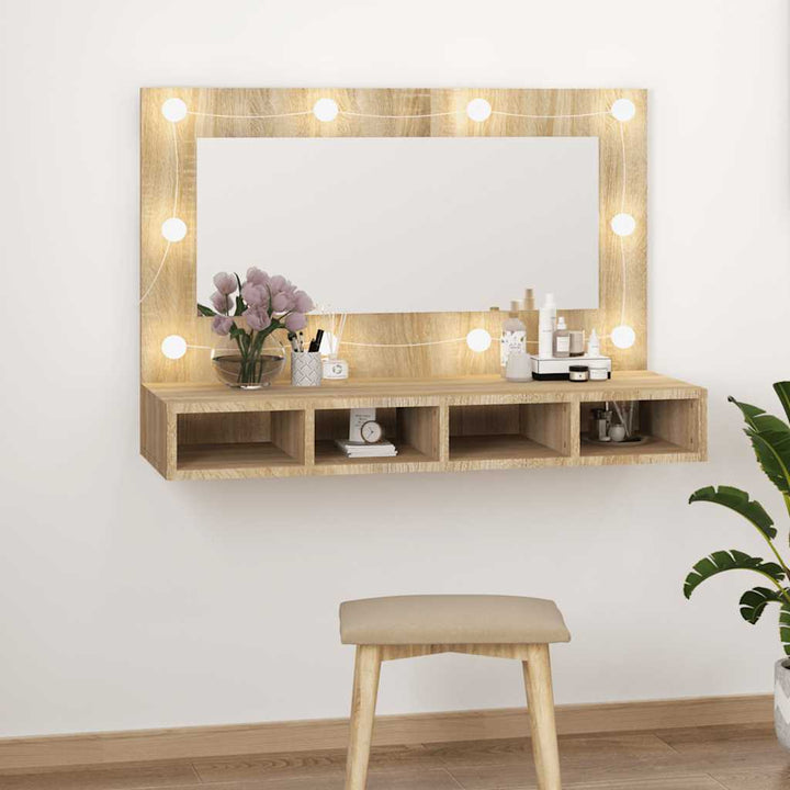 spejlskab med LED-lys 90x31,5x62 cm sonoma-eg