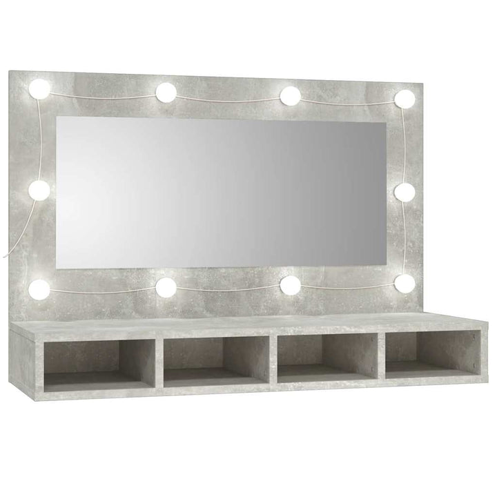spejlskab med LED-lys 90x31,5x62 cm betongrå
