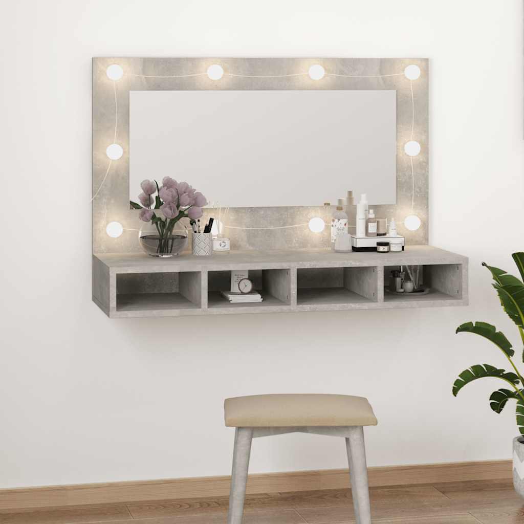 spejlskab med LED-lys 90x31,5x62 cm betongrå