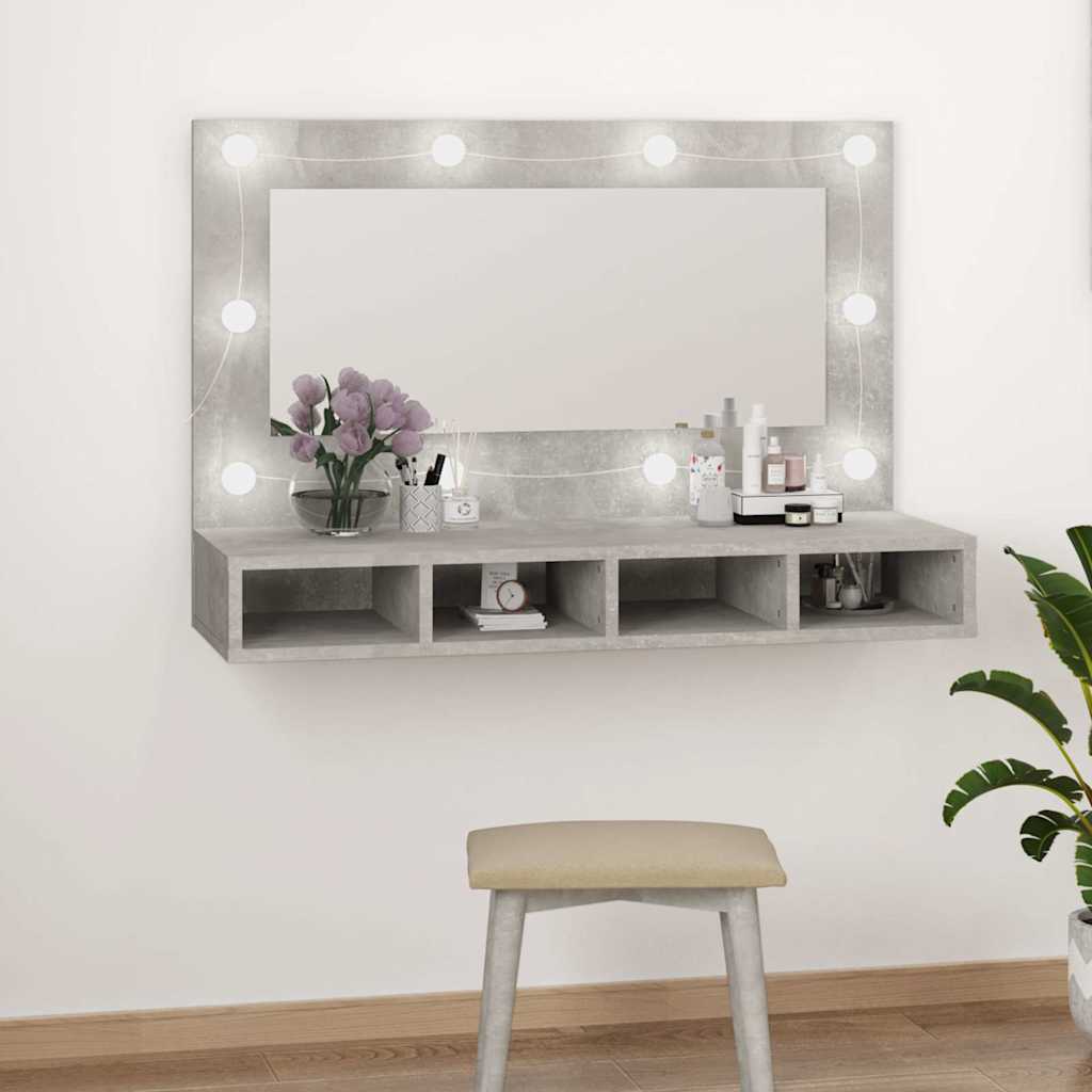 spejlskab med LED-lys 90x31,5x62 cm betongrå