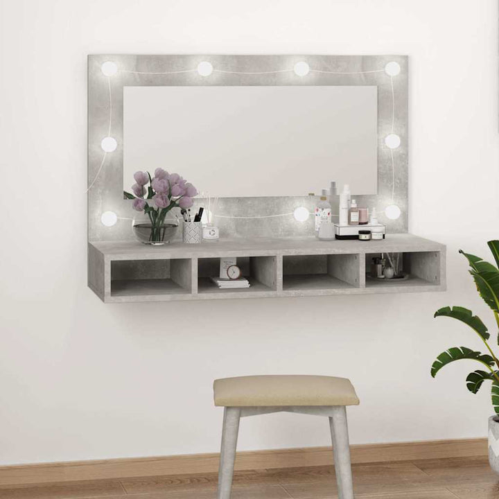 spejlskab med LED-lys 90x31,5x62 cm betongrå