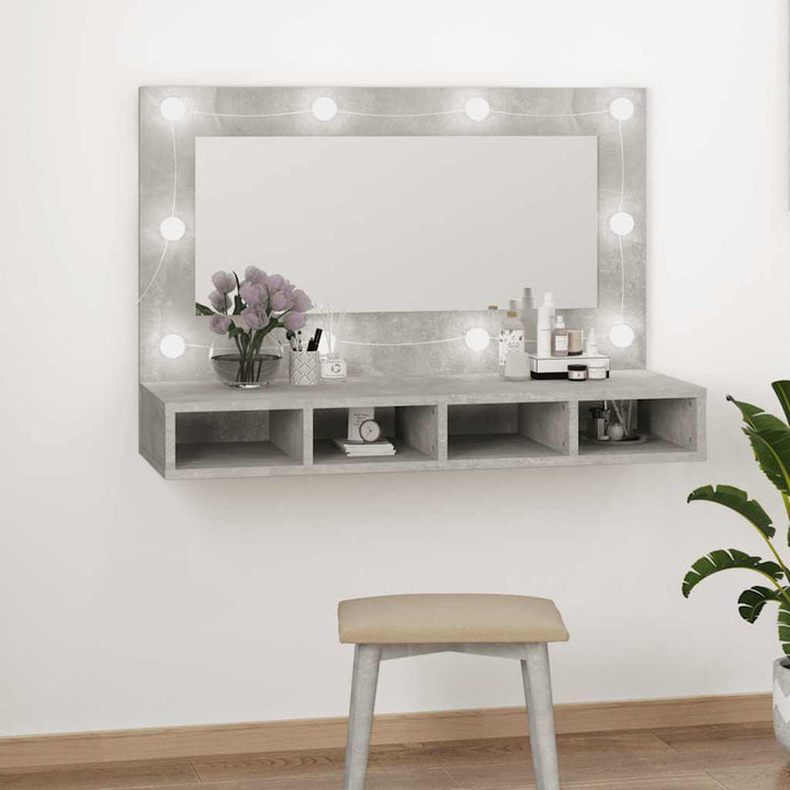 spejlskab med LED-lys 90x31,5x62 cm betongrå